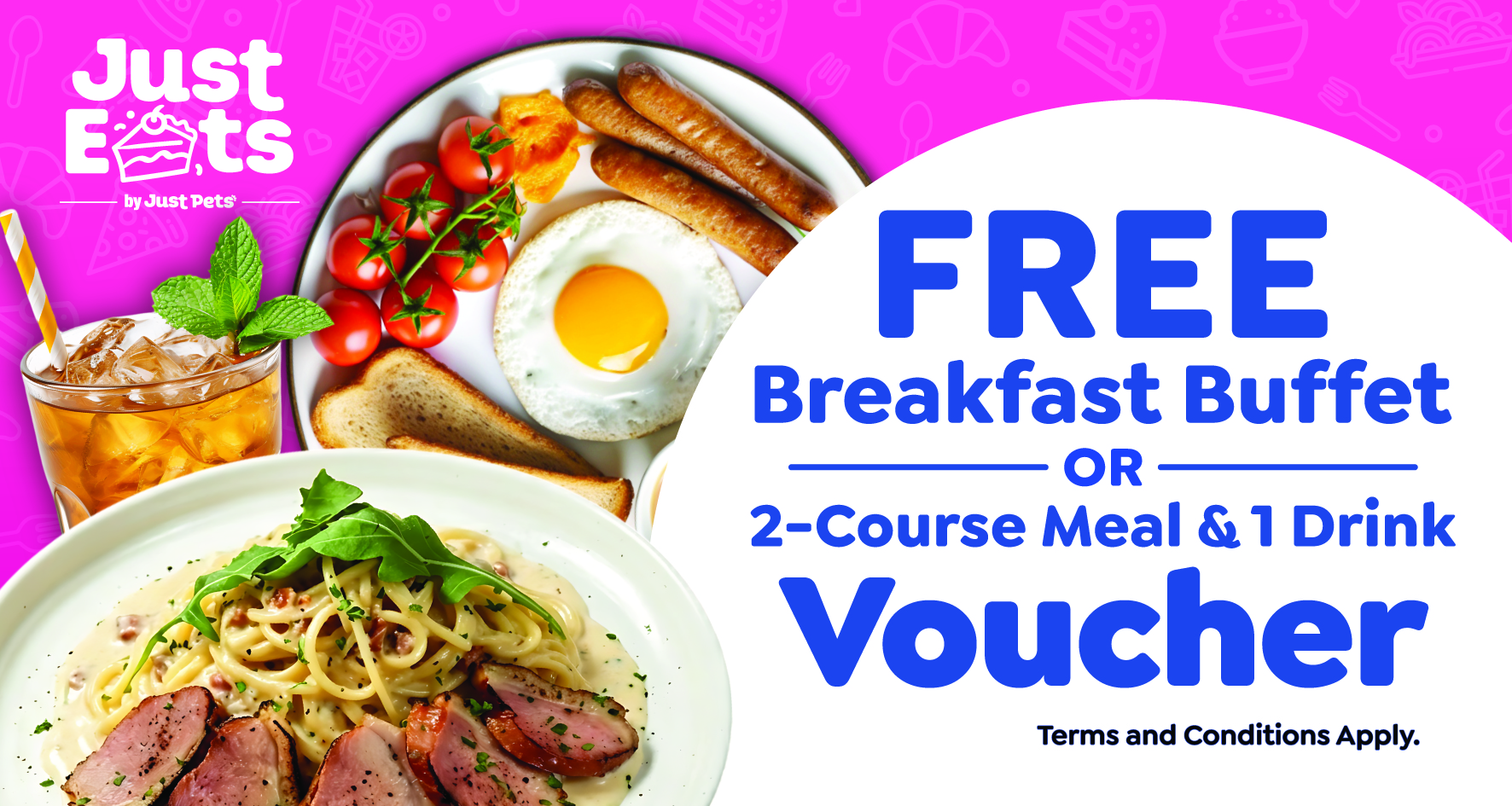 FREE Breakfast Buffet or 2-Course Meal & 1 Drink (Total 4 Vouchers)